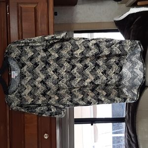 Lularoe Irma Black & Tan Chevron Rose Print Top.